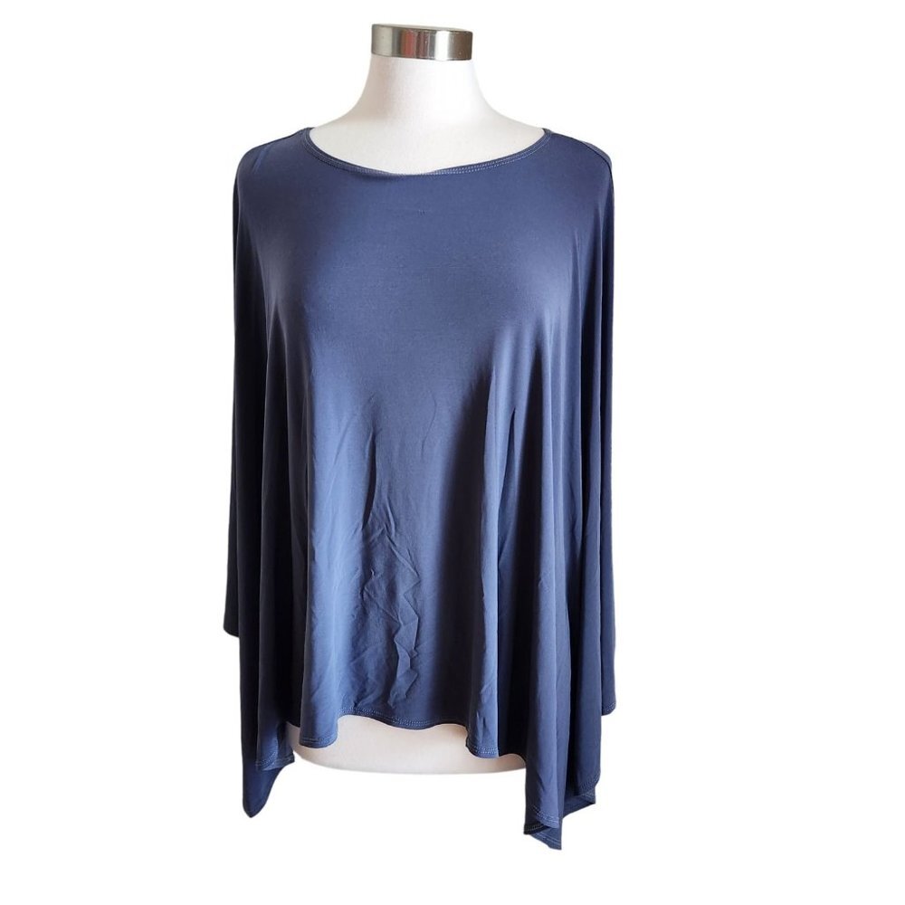 Slinky Brand‎ Womens Large Poncho Blouse Asymmetric Hem Stretch Pewter Purple